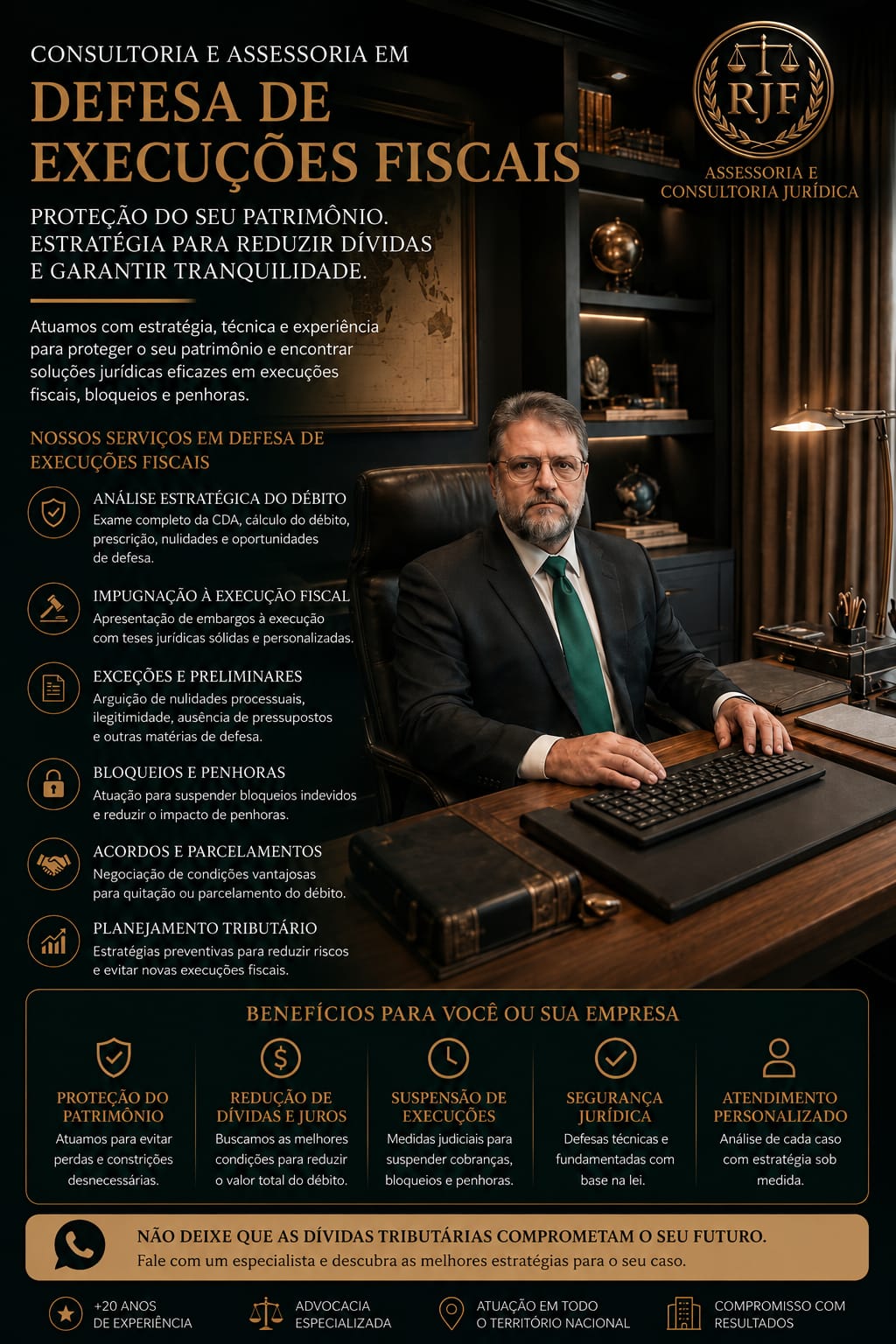 Banner da RJF sobre soluções jurídicas empresariais